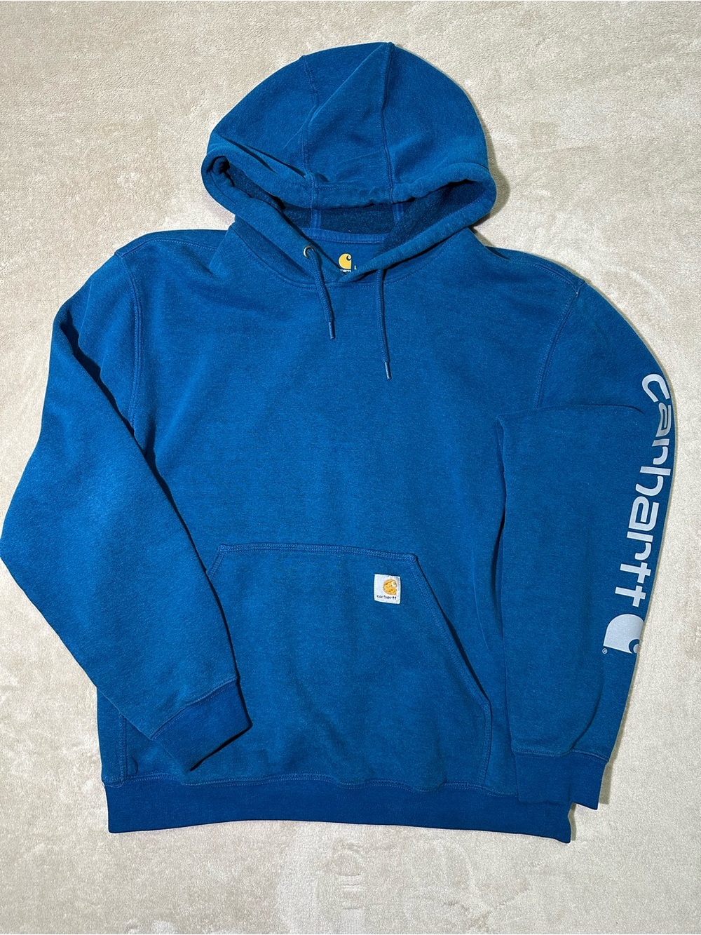 Carhartt Men’s Large Blue Original Fit Hoodie Sleeve Logo Pullover Sweatshirt L